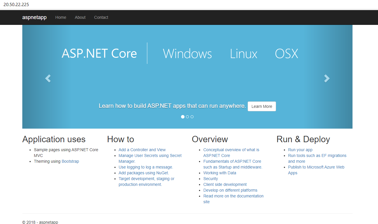 “La imagen muestra la web de ejemplo de ASP NET Core, no tiene ningún valor adicional ni contenido relevante”